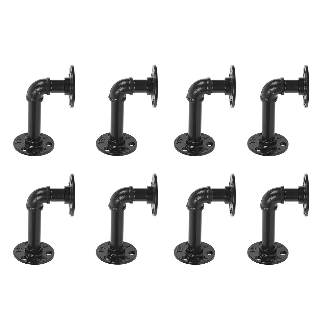 Industrial Black Iron Pipe Shelf Brackets 8 Pack - 13.7 Inch Rustic Wall Mount Brackets, Heavy Duty DIY Shelving, Matte Black Vintage Decor (Wood Not Included)
